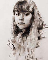 Портрет девушки с натуры. бумага, сепия (в карандаше). © Алексей Точин Портреты карандашом.