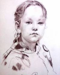 Портрет девочки. бумага, сепия (в карандаше). © Алексей Точин Портреты карандашом.