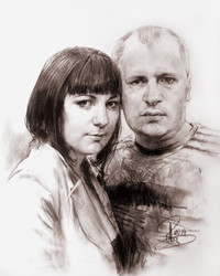 Двойной портрет карандашом. бумага, сепия (в карандаше). © Алексей Точин Портреты карандашом.