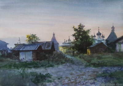 Вечерний этюд. Соловки. бумага, акварель. © Алексей Точин Акварель.