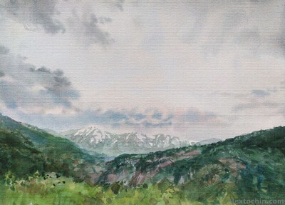 Перевал в горах. бумага, акварель. © Алексей Точин Акварель.