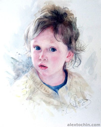 Детский портрет акварелью. бумага, акварель. © Алексей Точин Портреты акварелью.
