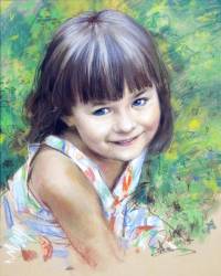 Детский портрет пастелью. тонированная бумага, пастель. © Алексей Точин Портреты пастелью.