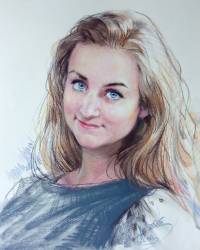 Портрет девушки. тонированная бумага, пастель (в карандашах). © Алексей Точин Портреты пастелью.