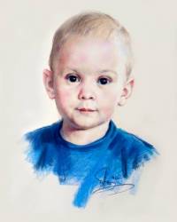 Детский портрет по фото. тонированная бумага, пастель. © Алексей Точин Портреты пастелью.