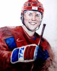 Портрет в хоккейных доспехах. бумага, масло (сухая кисть). © Алексей Точин Портреты сухой кистью.