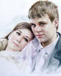 Свадебный портрет по фото. бумага, масло (сухая кисть). © Алексей Точин Портреты сухой кистью.